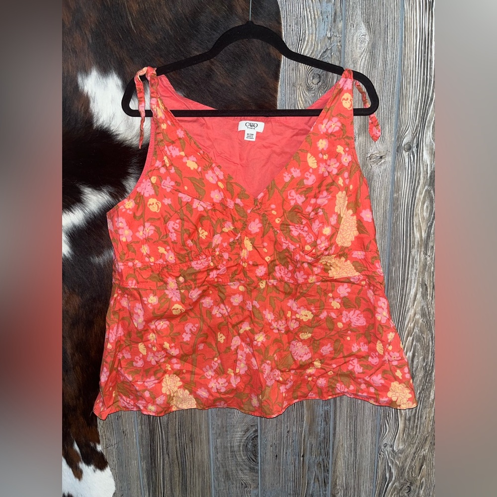 Cato Y2K size 18/20W orange & pink floral tie strap tank top